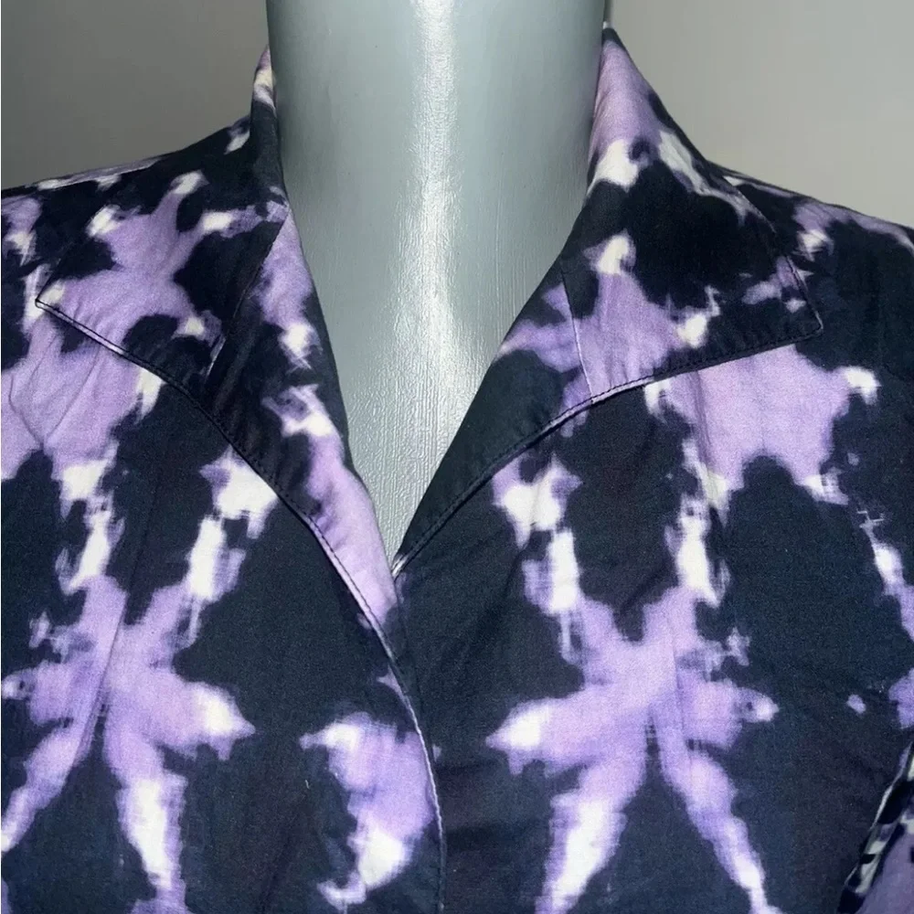 Women's Lafayette size 2 Purple Tie Dye Button Down Blouse shirt Cotton Blend - Picture 3 of 5
